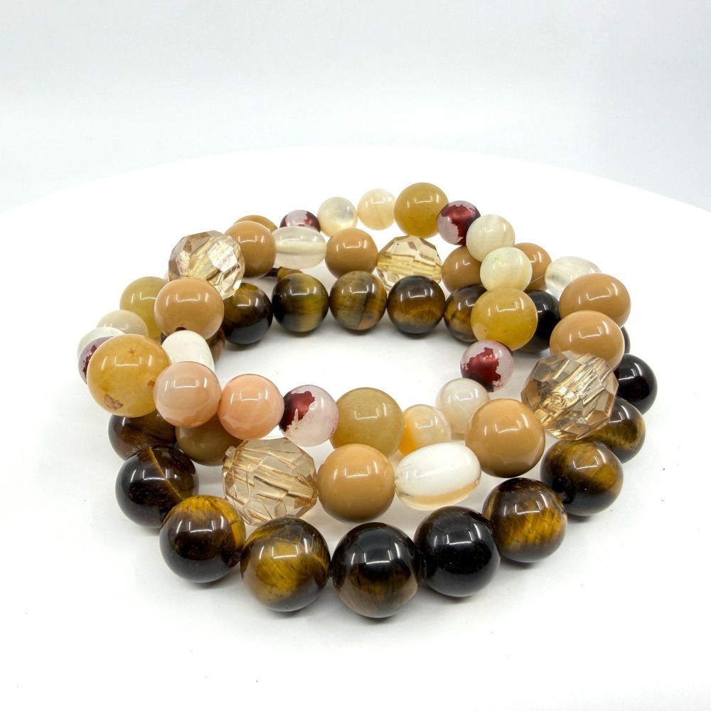 Earthy Beaded Tiger Eye Bracelet - Bohemian Multi-Stone Layering Gift